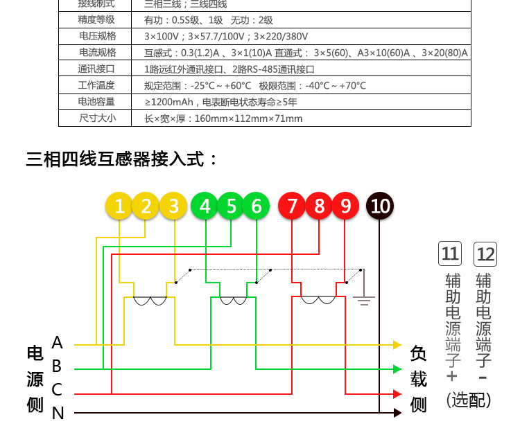 海興DTSD208三相四線電能表接線展示